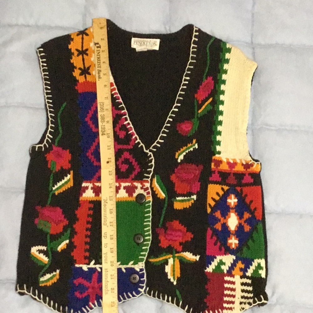 PENDLETON Knock Abouts Vintage Knit Vest M – Multicolor Patchwork Tapestry Folk - Picture 13 of 16